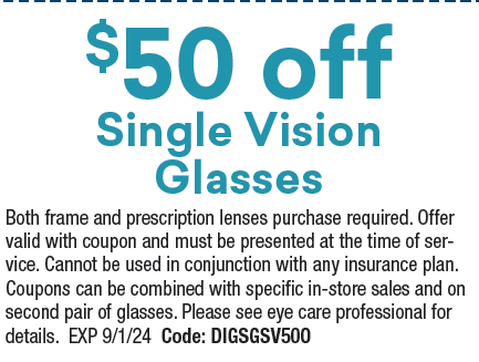 $50 off Single Vision Glasses Coupon